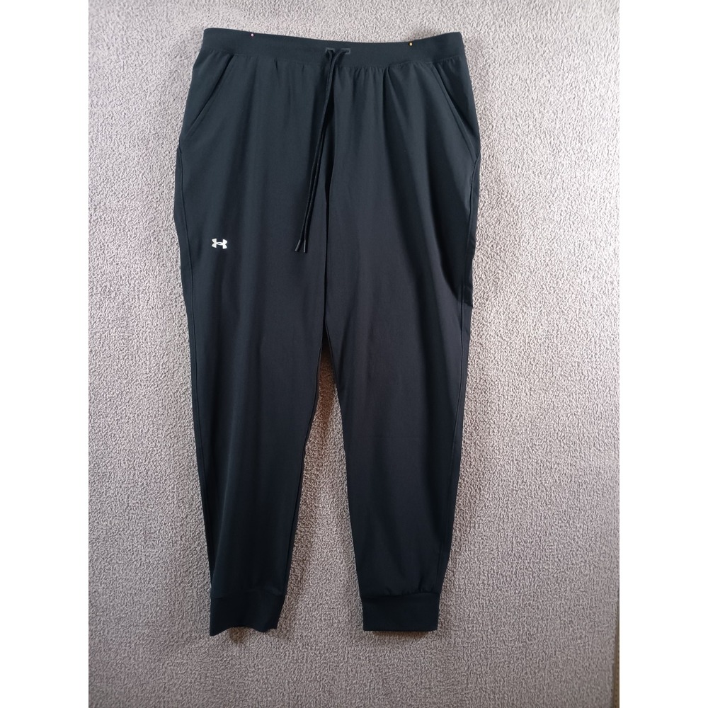 Under Armour HeatGear Mens Large Black Jogger Pants Loose Fit Stretch Athletic